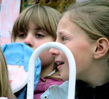 Smiling girls with puppet face