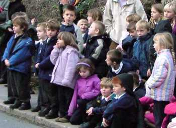 Watching crowd of kids